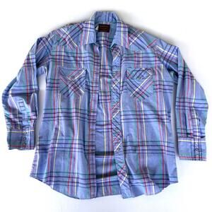 Rustler Vintage Purple Plaid Pearl-Snap Button-Up Long-Sleeve Shirt